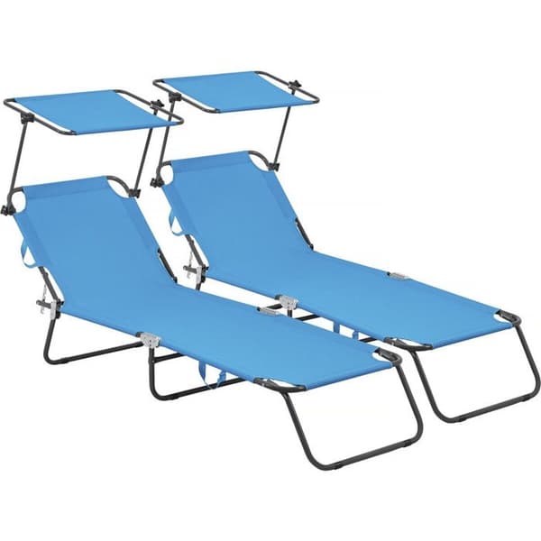 Set med 2 hopfällbara solstolar "Lazy" - Med solskydd - Blå