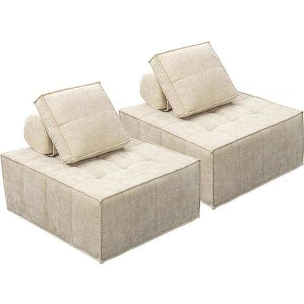 Set med 2 modulära fåtöljer för soffa i texturerat tyg "Velluto" - Beige