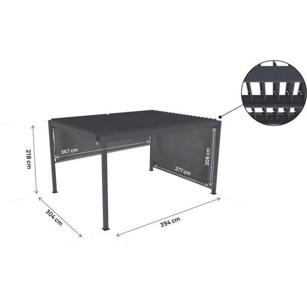 Bioklimatisk pergola med 2 aluminiumsmarkiser "Windsor" - 3 x 4 m - Grå