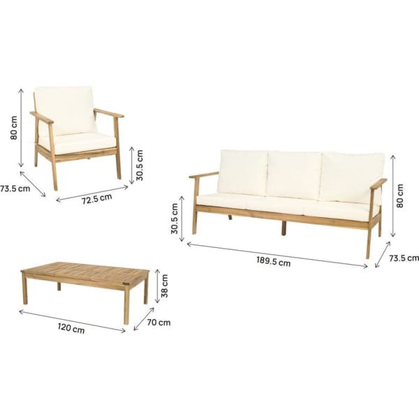 Havemøbler i akacietræ med puder "Chilwell" - 5 pladser - Beige