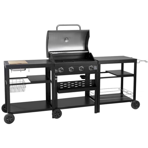 Gasgrill utomhuskök - 12 kw - 4 brännare - Svart