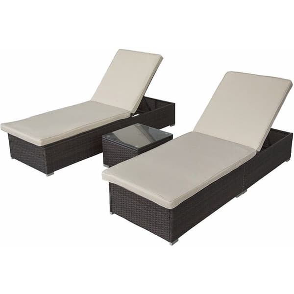 Set med 2 solstolar i flätad resin med kuddar och soffbord "Alice" - Brun