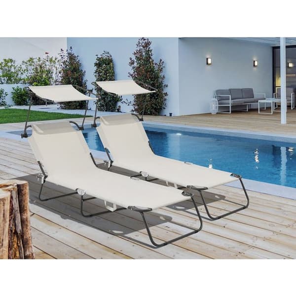 Pack av 2 hopfällbara solstolar "Lazy" - Med solskydd - Beige