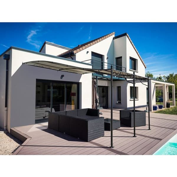 Pergola väggmonterad i metall - 3 x 4 m - Beige