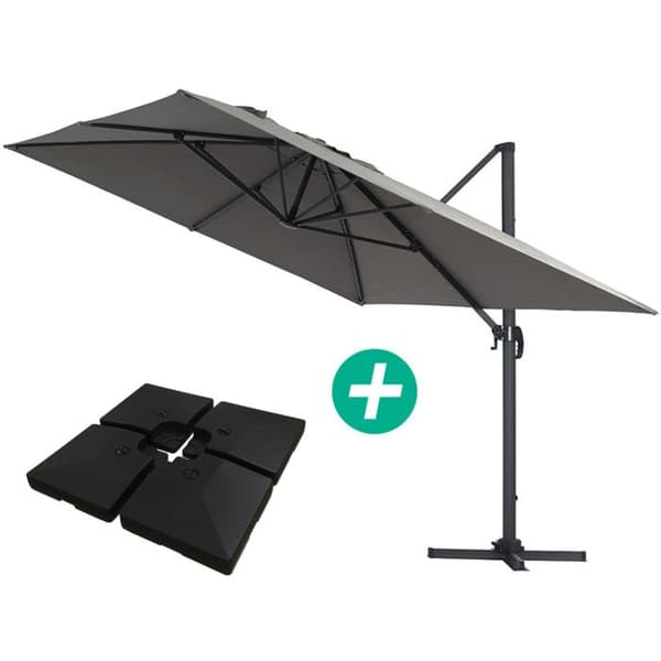 Parasol trädgård av aluminium "Sun 4" - Rektangulär - 3 x 4 m - Grå - Vikter ingår