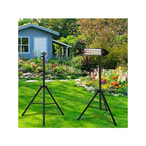 Justerbart sort trefodsstativ til udendørs el-radiator 1,1–1,8 m