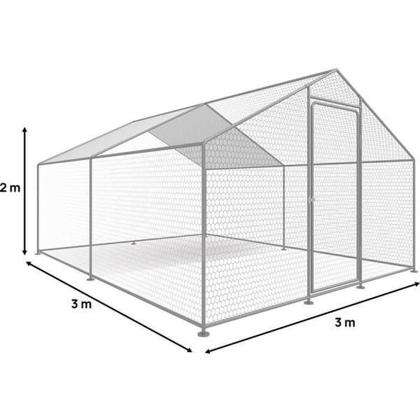 Hönsgård 9 m² inhägnad 3 x 3 x 2 M galvaniserat stål
