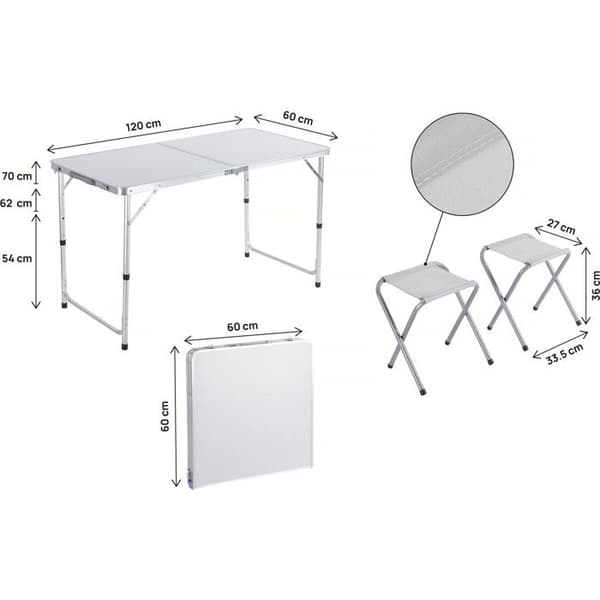Fällbord och 4 fällstolar - 125 x 60 cm - Vit