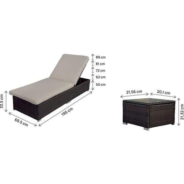 Set med 2 solstolar i flätad resin med kuddar och soffbord "Alice" - Ecru