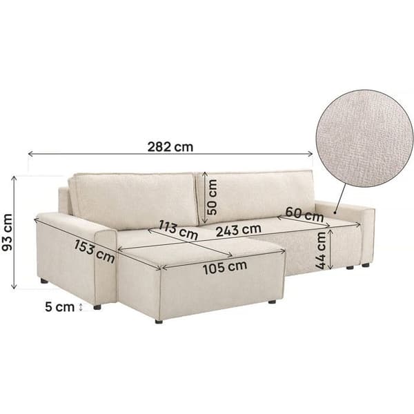 Vinkelsoffa i tyg med struktur "Montaigne" - 4 platser - Beige