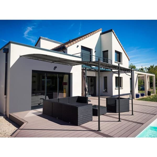 Metallpergola med väggmontering - 3 x 4 m - Grå