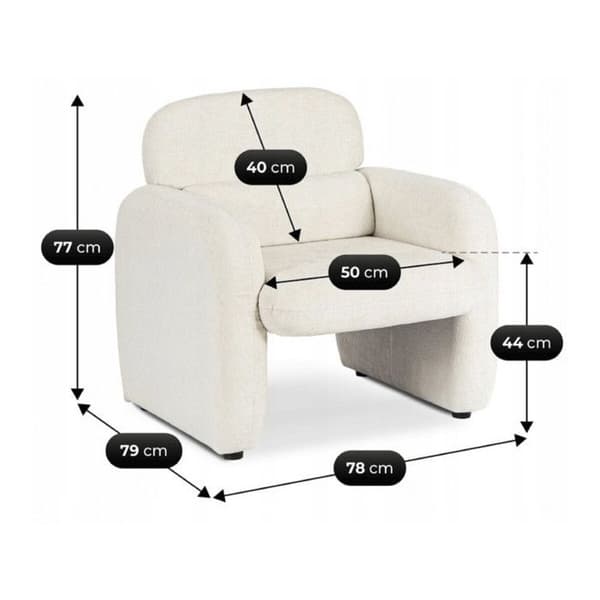 Kankainen lounge-tuoli "Cozmo" - 78 x 79 x 77 cm - Kermainen