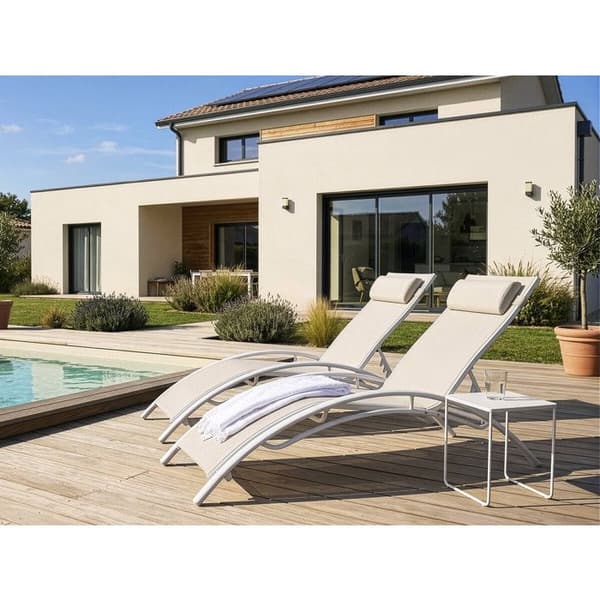 "Beauty" solstol i aluminium - Phoenix - Ecru - Set om 2