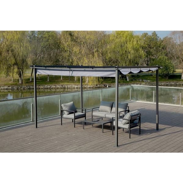 Metallpergola med infällbart tak - 3 x 4 m - Grafitgrå