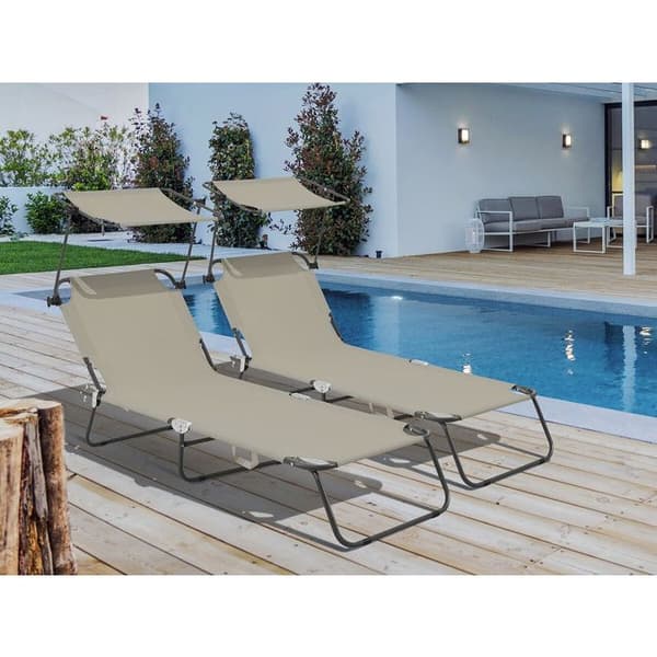 Set med 2 hopfällbara solstolar "Lazy" - Med solskydd - Taupe