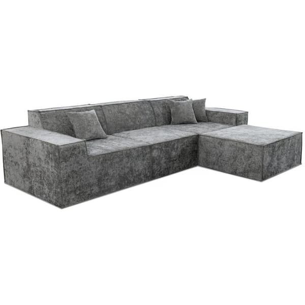 Modulär rak soffa med ottoman i texturerad tyg "Lusso" - 4 platser - Grå