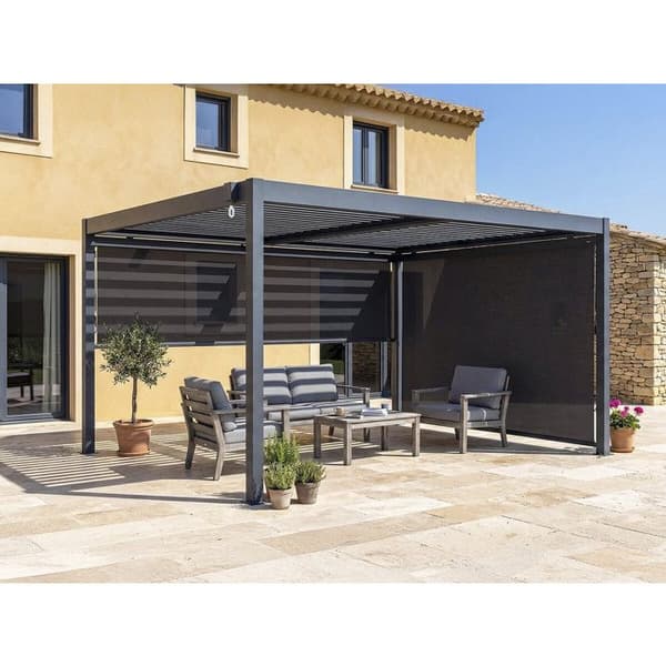 Bioklimatisk pergola med 2 aluminiumsmarkiser "Windsor" - 3 x 4 m - Grå