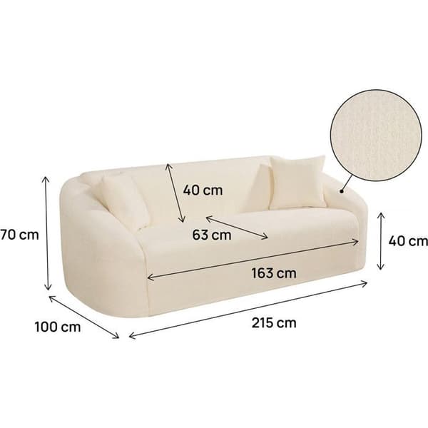 Fast rak soffa i tyg "Ondine" - 3 platser - Beige