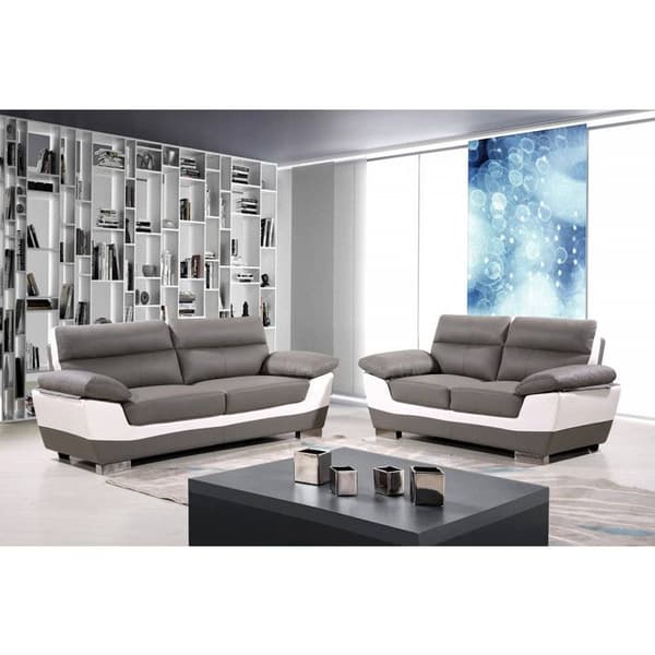Fast soffa i återvunnet läder - 2-sits Grå/Vit - 169x88x90 cm