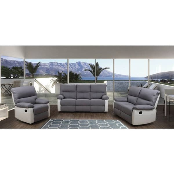 Relaxsoffa "Lincoln" - 197 x 89 x 103 cm - 3 platser - Vit / Ljusgrå