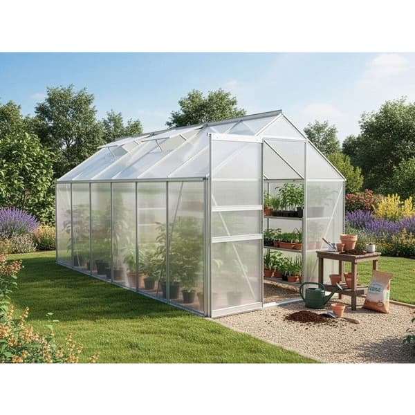 Polykarbonat växthus 370 x 190 x 195 cm "Basilic" - 7,03 m² - Grå