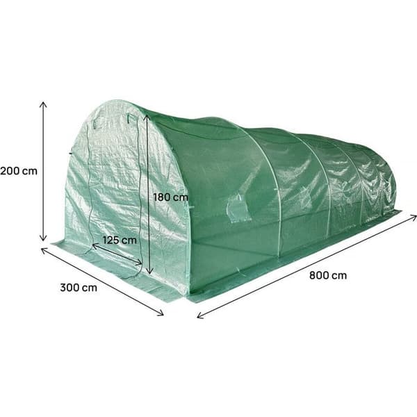 Trädgårdsväxthus 8 x 3 m "Lys" - 24 m² - 140g - Grön
