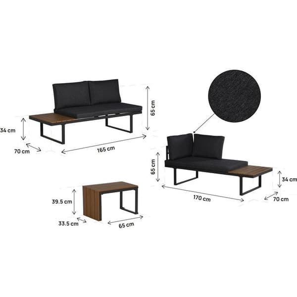Havemøbler modulær hjørnesofa i trælook "Sylva" - 4 pladser - Grå