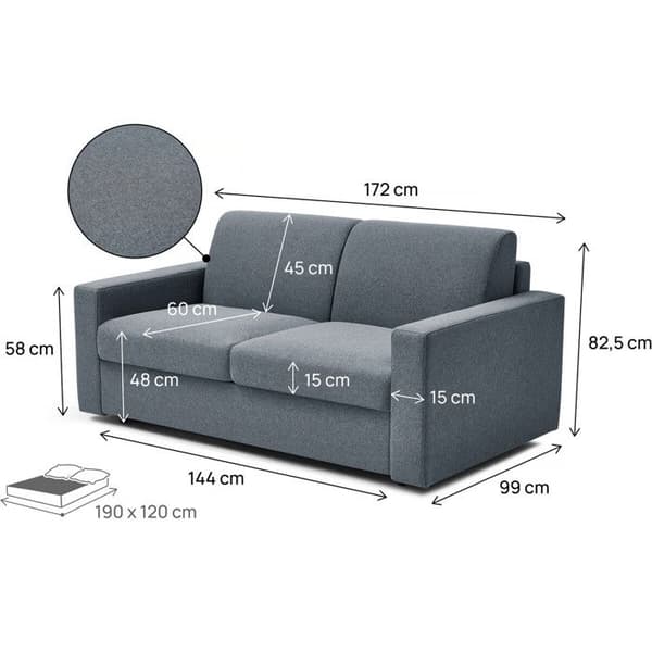 Expressiv bäddsoffa i tyg "Diana" - Sängmått 120 cm - 2 platser - Grå