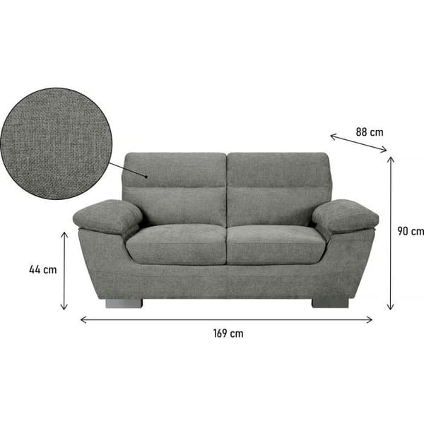 Fast tygsoffa "Dallas" - 169 x 88 x 90 cm - 2 sittplatser - Grå