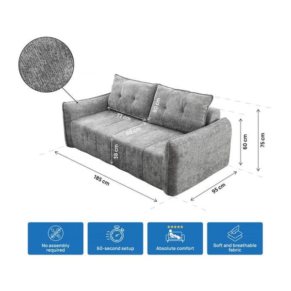 Rätt soffa i texturerat tyg "Silvano" - 3 platser - Grå