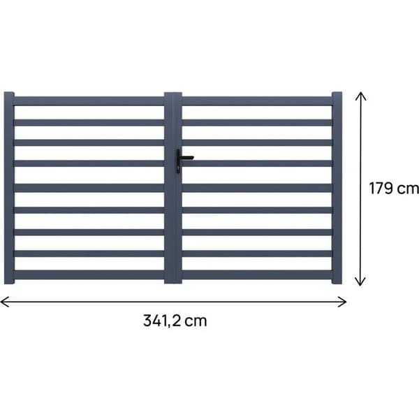 Spaltat svängbart grind i aluminium - Grå - 340 x 180 cm