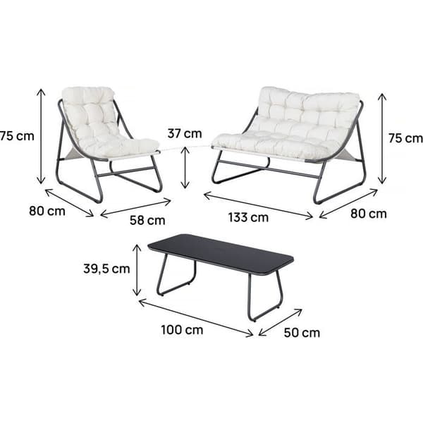 Trädgårdsmöbler i metall med kuddar "Aria" - 4 platser - Beige