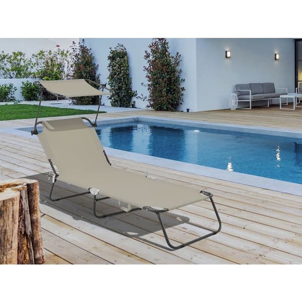 Fällbar solstol "Lazy" - Med solskydd - Taupe
