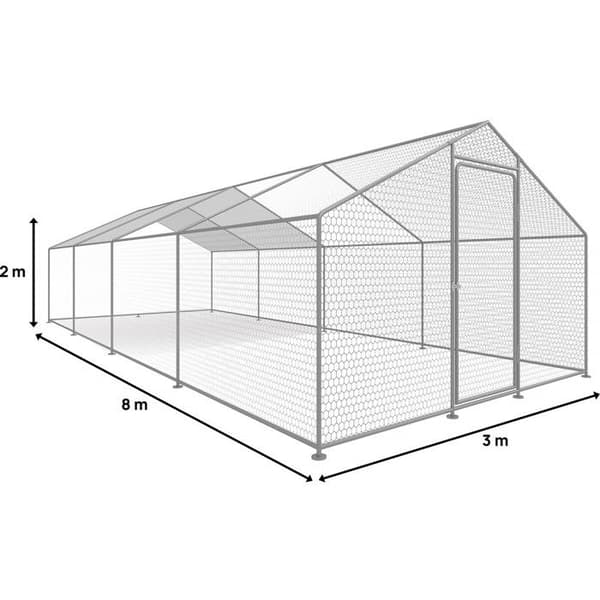Hönsgård 24 m² inhägnad 8 x 3 x 2 M galvaniserad stål