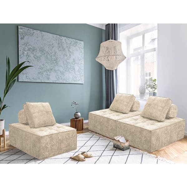 Set med 2 modulära fåtöljer för soffa i texturerat tyg "Velluto" - Beige