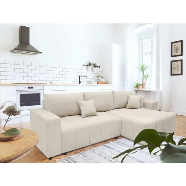 Vändbar hörnsoffa stil bubbeltyg chenille "George" 4 platser - Beige
