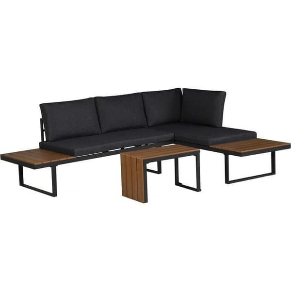 Havemøbler modulær hjørnesofa i trælook "Sylva" - 4 pladser - Grå