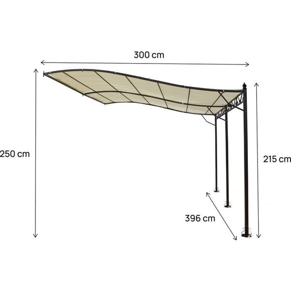 Pergola väggmonterad i metall - 3 x 4 m - Beige
