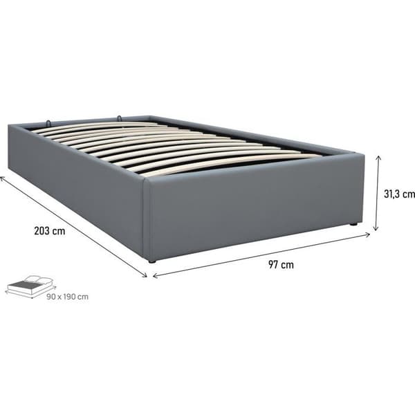 Enkel säng i PVC med förvaringslåda "Ava" - 90 x 190 cm - Grå