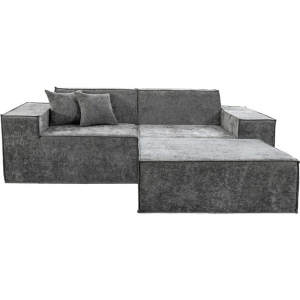 Modulär rak soffa med ottoman i texturerat tyg "Lusso" - 3 platser - Grå