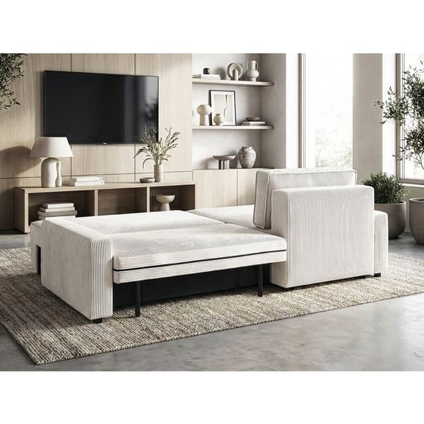 Vinkelsoffa i sammetsribbat tyg "Montaigne" - 3 platser - Beige