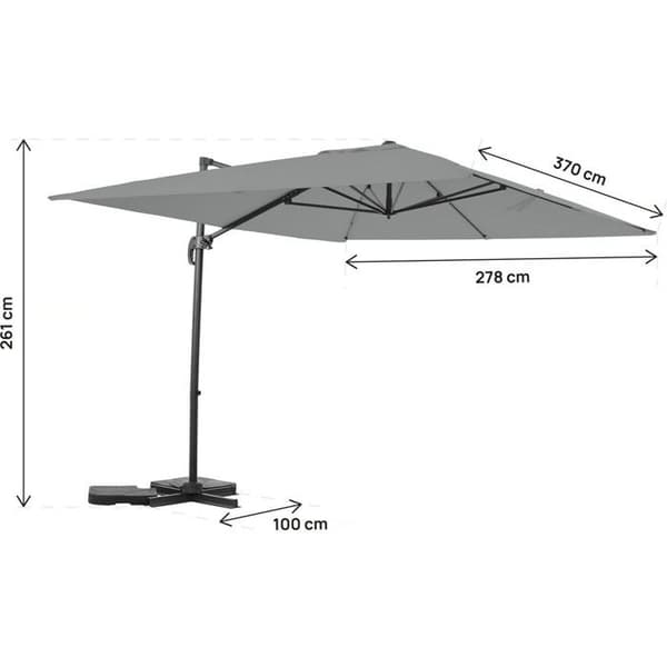 Aluminium parasoll med sidostöd "Sky 4" - 3 x 4 m - Grå - Vikter ingår