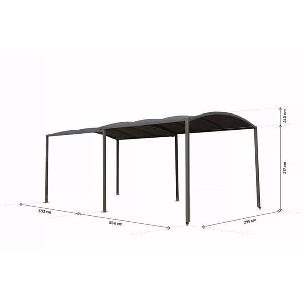 Laajennettava metallinen autokatos "Mathis" - 303/566 x 295 x 240 cm - Harmaa