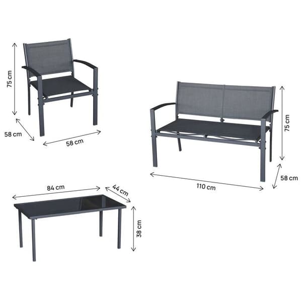 Havemøbler i metal "Lino II" - 4 pladser - Sort