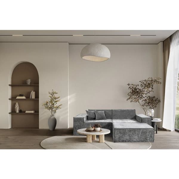 Modulär rak soffa med ottoman i texturerat tyg "Lusso" - 3 platser - Grå