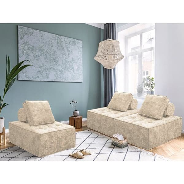 Set med 3 modulära fåtöljer till soffan i texturerad tyg "Velluto" - Beige