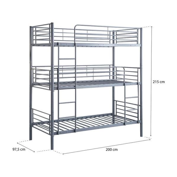 Tremetallsäng i överlagd design "HAVIN" - 90 x 190 cm - Grå