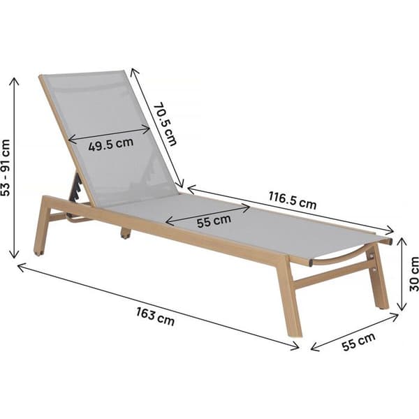 Solsäng i aluminium med träimitation "Elysia" - Ljusgrå