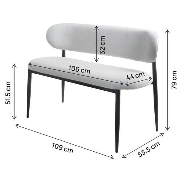 Spisebænk i stof - 110 cm - "Sélène" - 3 pladser - Lys grå og Sort