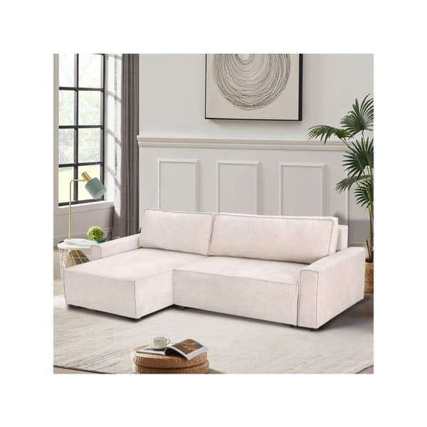 Vinkelsoffa i tyg med struktur "Montaigne" - 4 platser - Beige